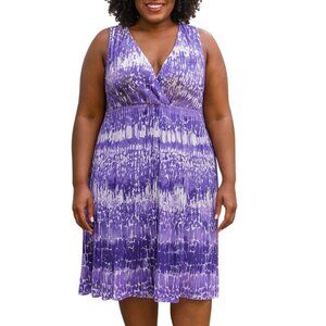 Yvos Plus Size 18/20 Dress V-Neck Sleeveless Purple White Printed Womens